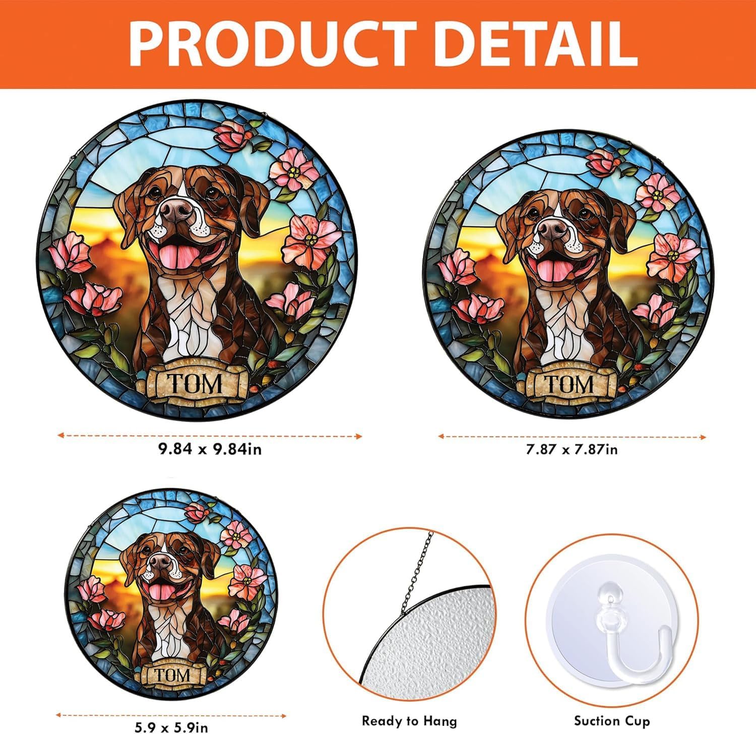 Skiennix Custom Dog Portrait Stained Glass Light Catcher - Pet Memorial Gift | Personalized Tribute
