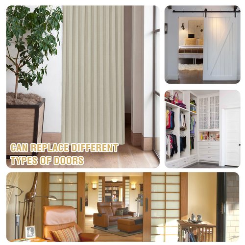 H.VERSAILTEX 100% Blackout Linen Curtain Accordion Door Curtains for Doorway Privacy Folding Closet Curtain Room Divider Sliding Door Shade with Hooks, 1 Panel, W100 x L78, Heather Ivory