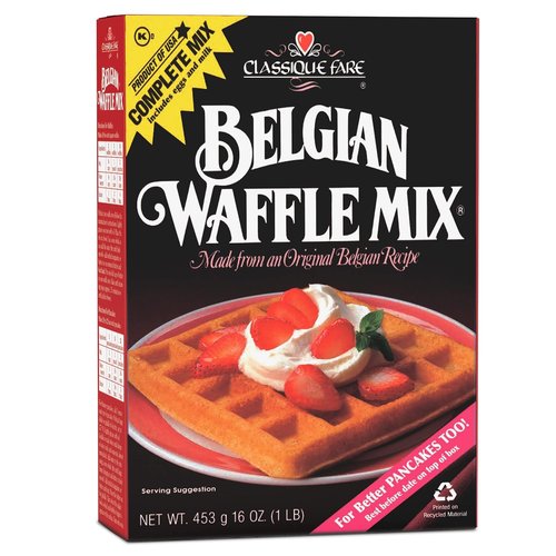 Classique Fare Belgian Waffle Mix - Light & Crisp Waffles, Pancakes & Muffins - 16 Oz Box for Quick Breakfast