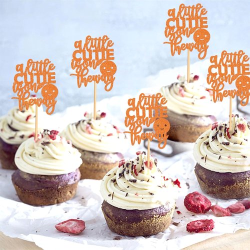 Ercadio Baby Shower Cupcake Toppers - 24 Pcs Orange "A Little Cutie" Party Decorations