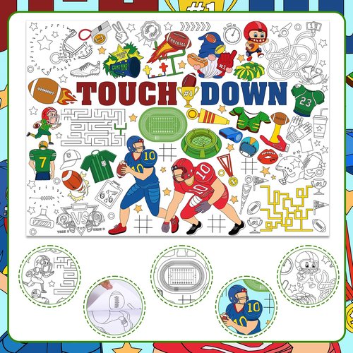 HOWAF Football Coloring Poster with 24 (12 Colors) Paint Pens, Touch Down Football Giant Coloring Poster Game Tablecloth Banner for Football Birthday Gift Party Supplies Classroom Art Craft Suppiles