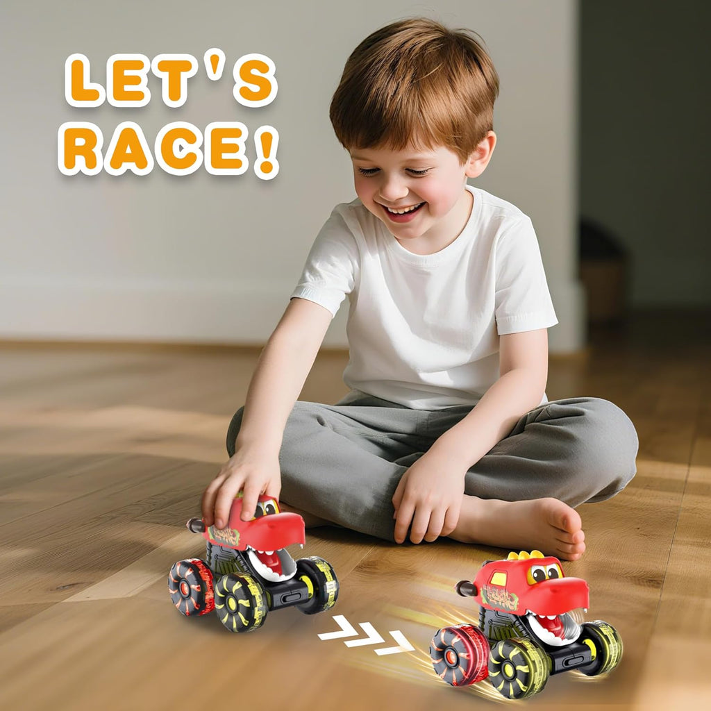 Skiennix Dinosaur Monster Truck Toys - Light-Up LED Wheels | 3-Pack for Toddlers & Kids