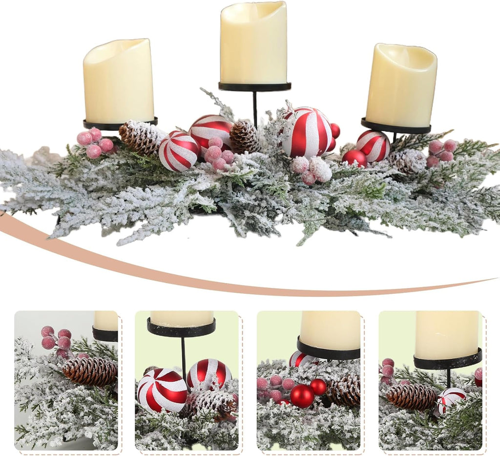 Regine Switzerland 28-Inch Christmas Candle Holder - Festive Red & White Balls with Berries | Holiday Table Centerpiece