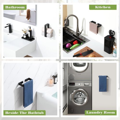 Alise Black Towel Bar, 8 Inch Towel Racks for Bathroom Wall Mounted, SUS304 Stainless Steel Bathroom Towel Holder, Space-Saving Hand Towel Holder, Towel Rail Hanger for Wall, Kitchen