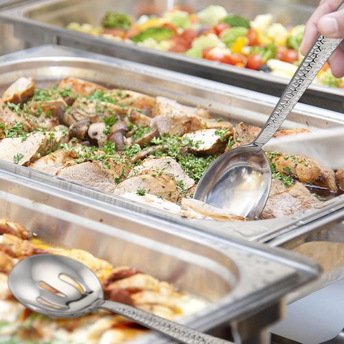 E-far Hammered Serving Utensils Set - 6-Piece Stainless Steel Hostess Set | 8.7-Inch, Dishwasher Safe