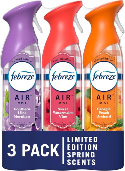 Febreze Air Mist Air Freshener - Odor-Fighting Spray for Home | Southern Lilac, Georgia Peach, Sweet Watermelon, 8.8oz (Pack of 3)
