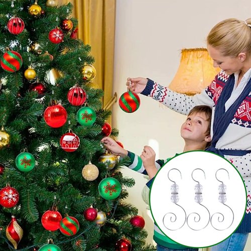 30 PCS Christmas Ornament Hooks,Silver Christmas Tree Hanger S-Shaped Hangers Hook with 2 Crystal Beads for Crafts Xmas Tree Home Decoration (B)