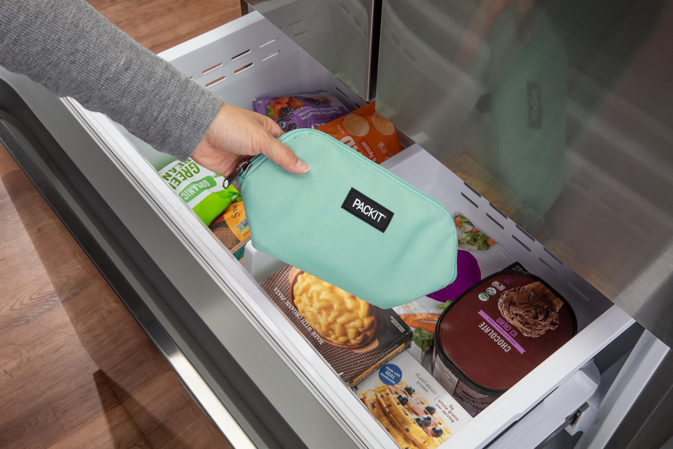 PackIt Freezable Snack Bag, Sage, Built with EcoFreeze Technology, Foldable, Reusable, Zip Closure, Designed For Keeping Snacks Fresh On the Go, and Adults of all Ages