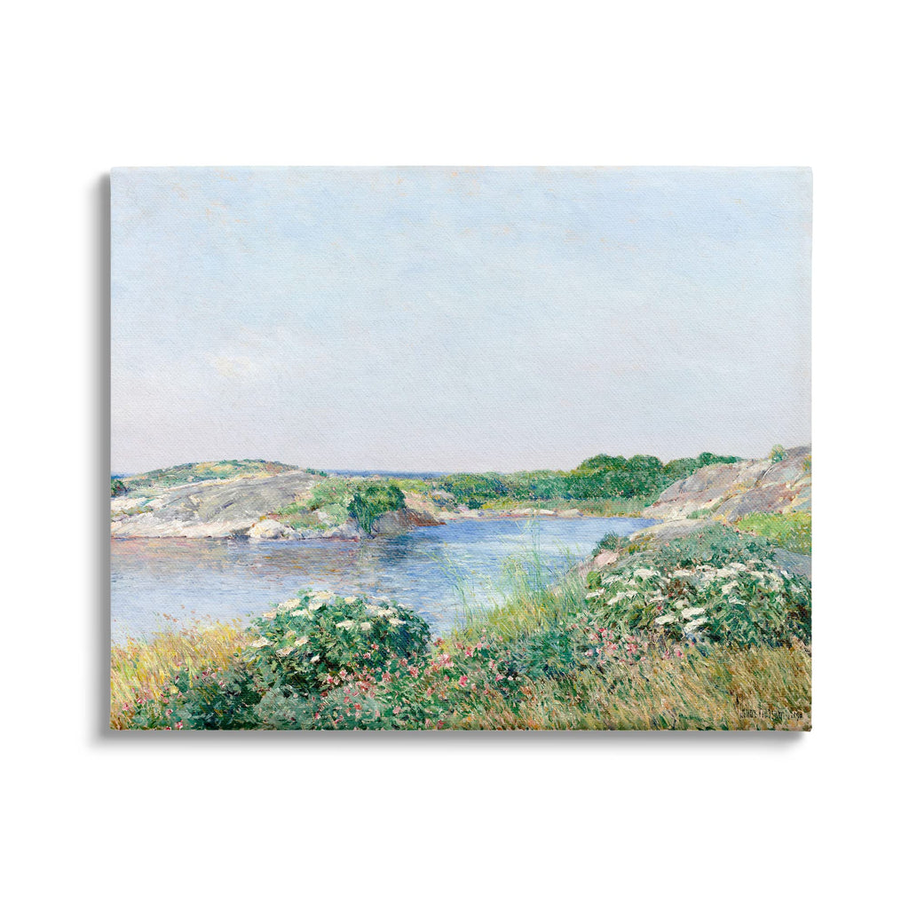 Stupell Industries Rocky Shore Flower Bushes Ocean Inlet Scene, Design by Lettered and Lined