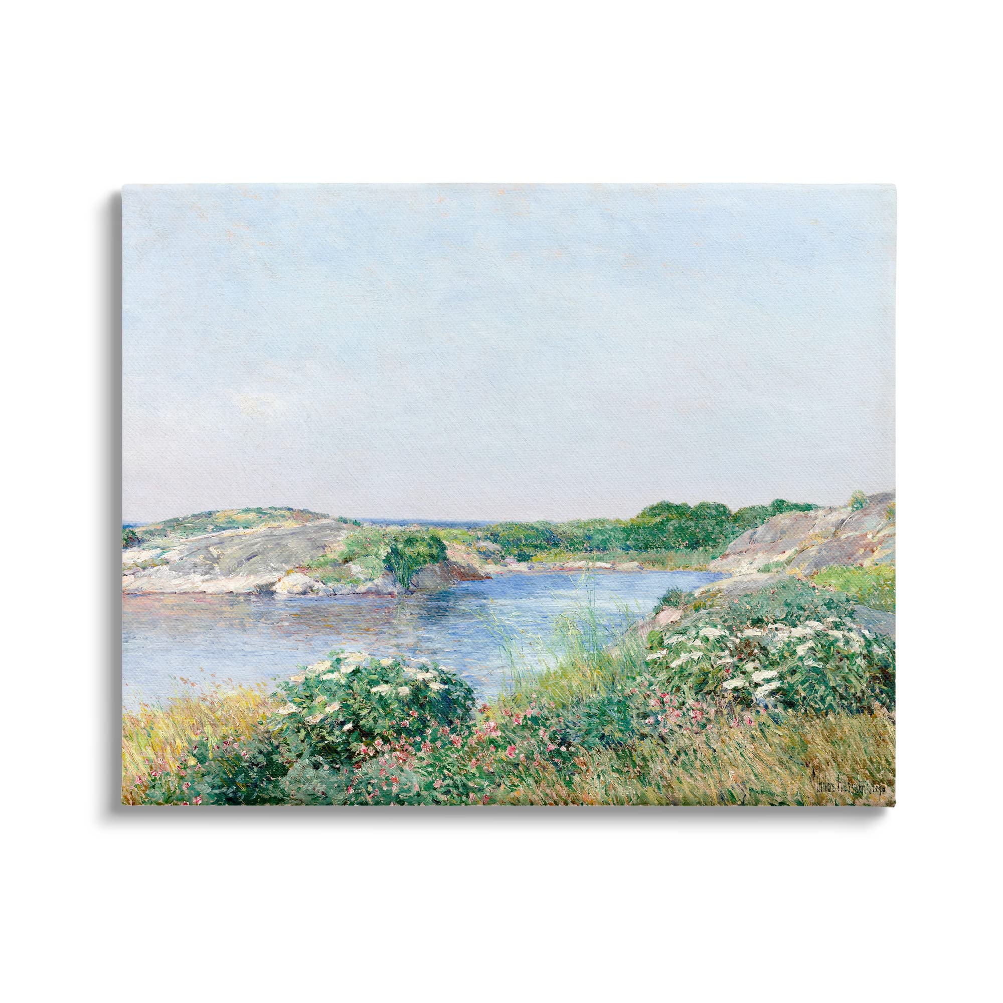 Stupell Industries Rocky Shore Flower Bushes Ocean Inlet Scene, Design by Lettered and Lined