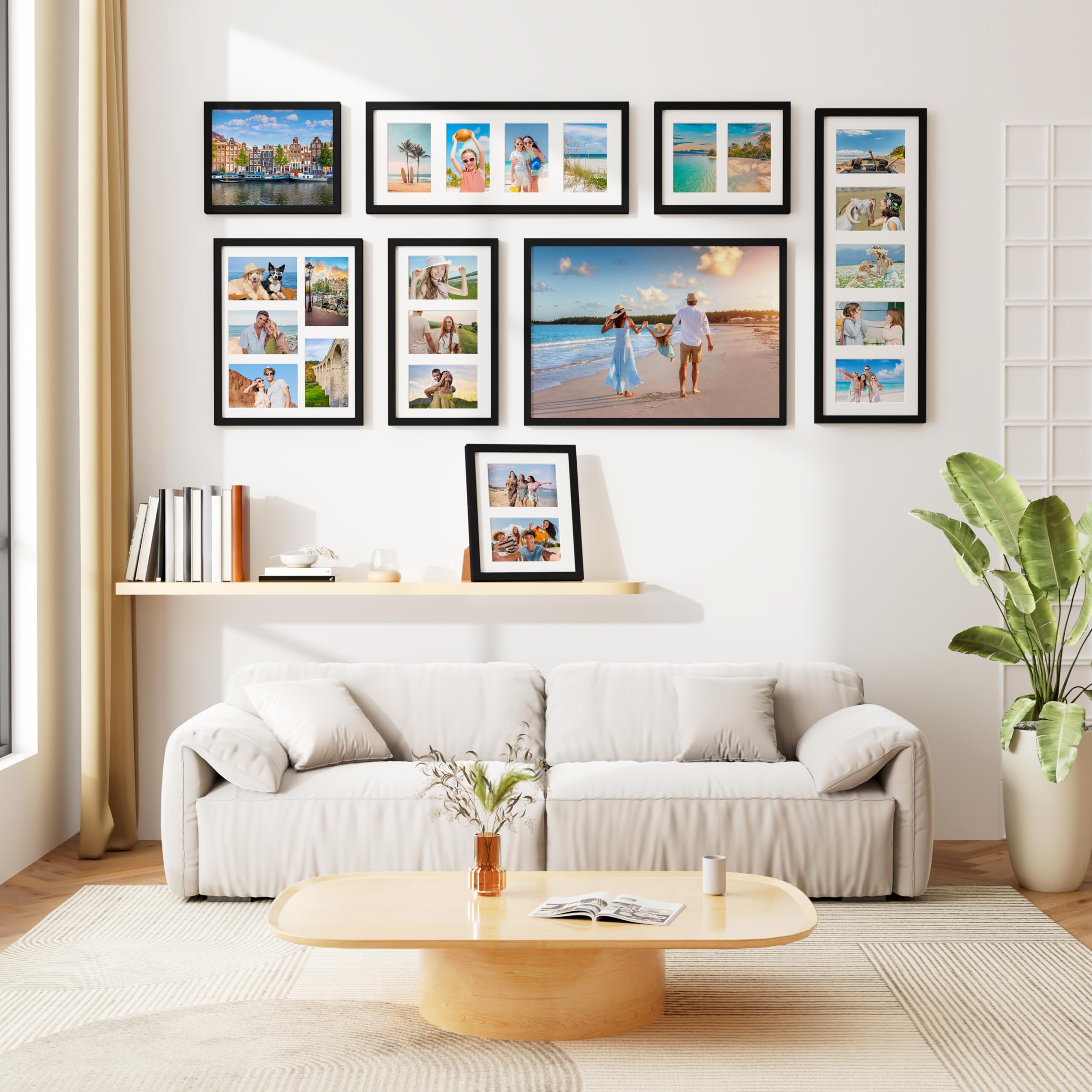 decorUhome 8x14 Picture Frames Collage Wall Decor, Display 3Pcs 4x6 Photos with Mat or 1Pcs 8x14 Unmatted, 3 4x6 Collage Picture Frames for Wall Mounting, Black