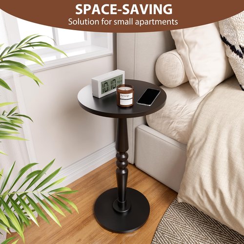 Round Side Table for Small Spaces - Small Accent End Table Nightstand with Solid Wood Top and Pedestal Leg - Modern Drink Table for Livingroom, Bedroom, Corners, Office