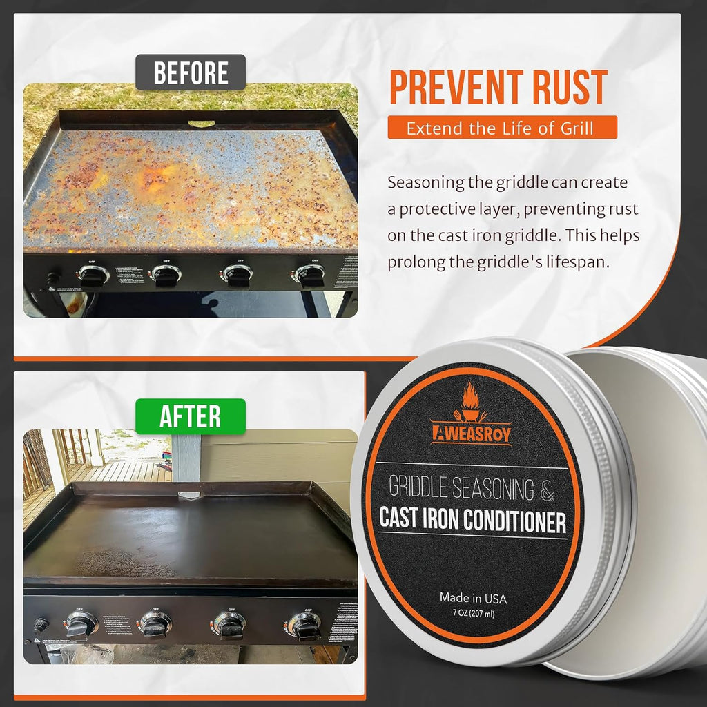 AWEASROY Griddle Seasoning Conditioner - Food Safe 7 OZ Care Kit with Rust Remover for Blackstone & Pans