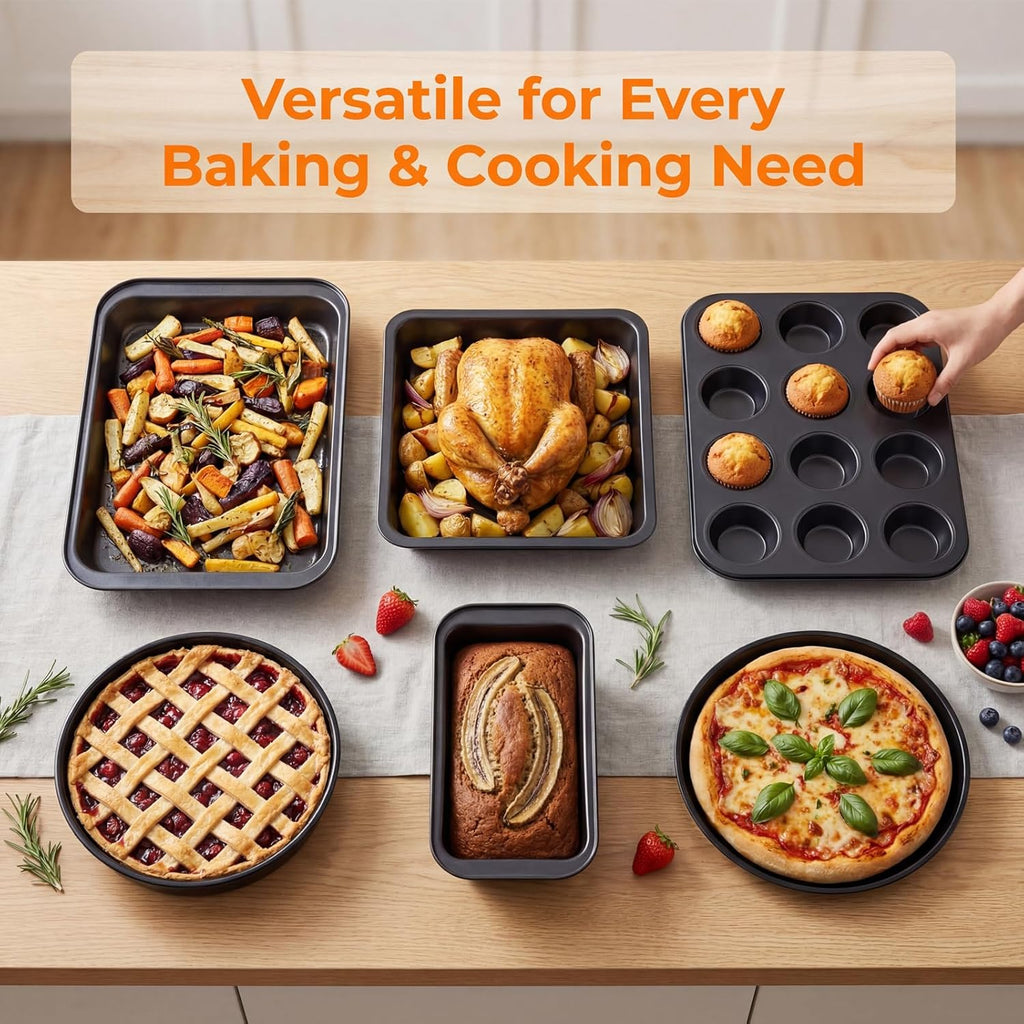 Regine Switzerland Nonstick Baking Set - 6-Piece Bakeware Pans for Cakes, Muffins & Roasting | Oven & Dishwasher Safe