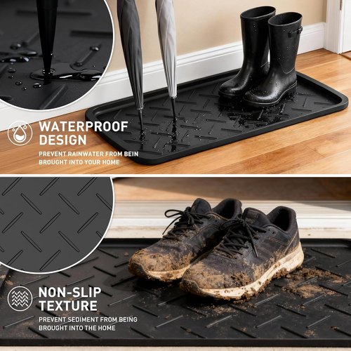 Boot Trays Heavy-Duty Rubber Mat - Waterproof Shoe Tray for Entryway | Multi-Purpose 27.56 x 15.75 Inch