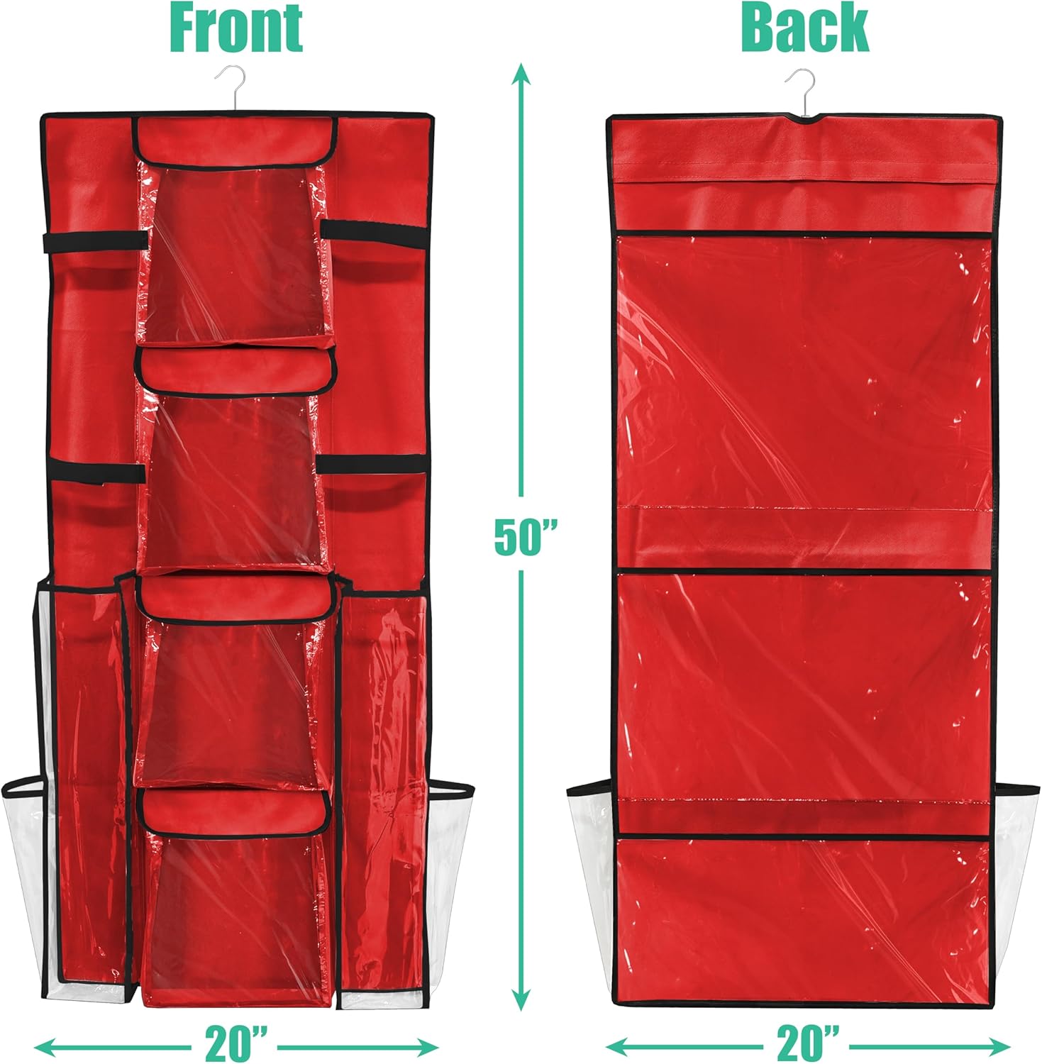 Simple Houseware Gift Wrap Organizer - Double-Sided Storage Pockets in Red | Set of 1