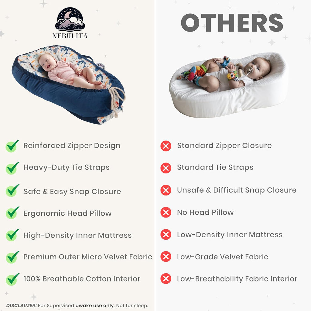 Skiennix Newborn Lounger - Flexible & Portable Infant Support Cushion | Soft 100% Cotton, Multi-Use for Travel & Changing Mat