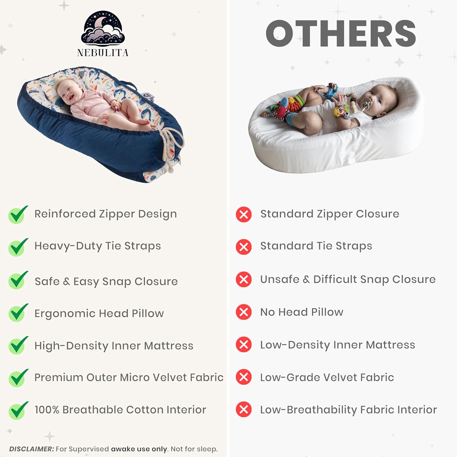 Skiennix Newborn Lounger - Flexible & Portable Infant Support Cushion | Soft 100% Cotton, Multi-Use for Travel & Changing Mat
