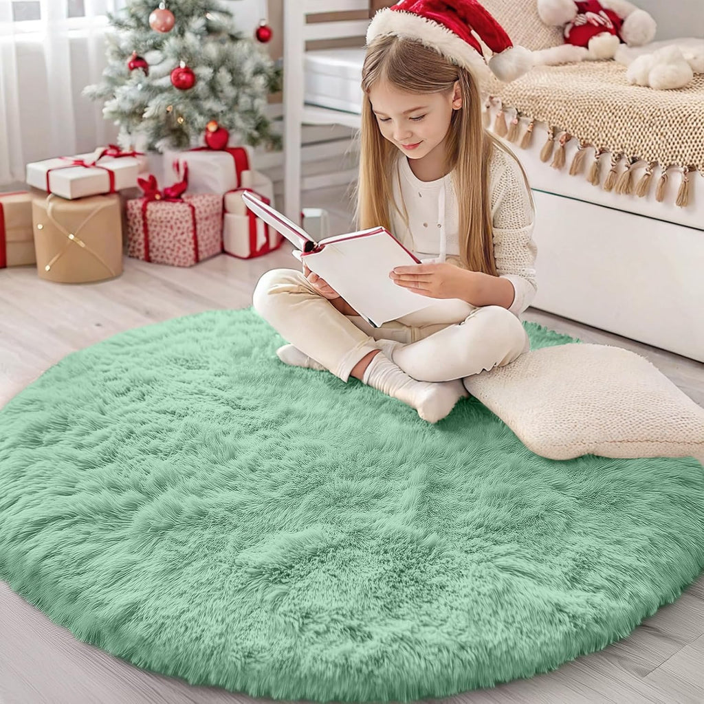 OLANLY Round Mint Green Area Rug - Soft, Machine Washable 4 ft Circle Carpet for Bedroom & Nursery Decor
