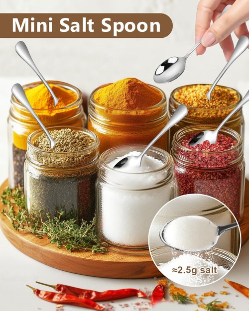 8PCS Mini Stainless Steel Spoons (Upgraded Larger Size 3.54 inch) - Small Salt Spoons SUS 304 Food Grade Mini Seasoning Spoon for Powder Spices Jars, Pepper, Sugar, Honey