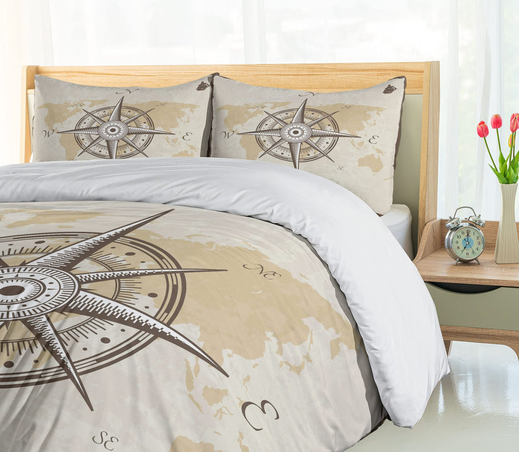 Ambesonne Nautical Duvet Cover Set, Classic Art with Ship Whale Lettering Deep Blue Sea Never Stop Exploring, Decorative 2 Piece Bedding Set with 1 Pillow Sham, Twin Size, Slate Blue