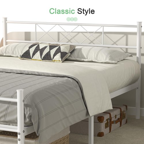 VECELO Full Size Bed Frame with Headboard, Heavy-Duty Platform Bedframe with Strong Metal Slats, No Box Spring Needed, Easy Assembly, White
