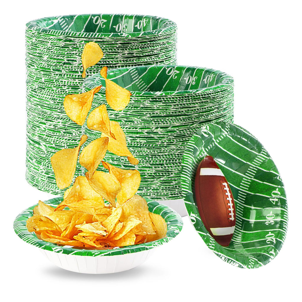 Grencian 100 Pcs 12 Oz Football Paper Bowls Football Party Supplies Heavy Duty Football Party Disposable Soup Bowls Football Dessert Bowls for Football Birthday Gameday Tailgate Party Decorations