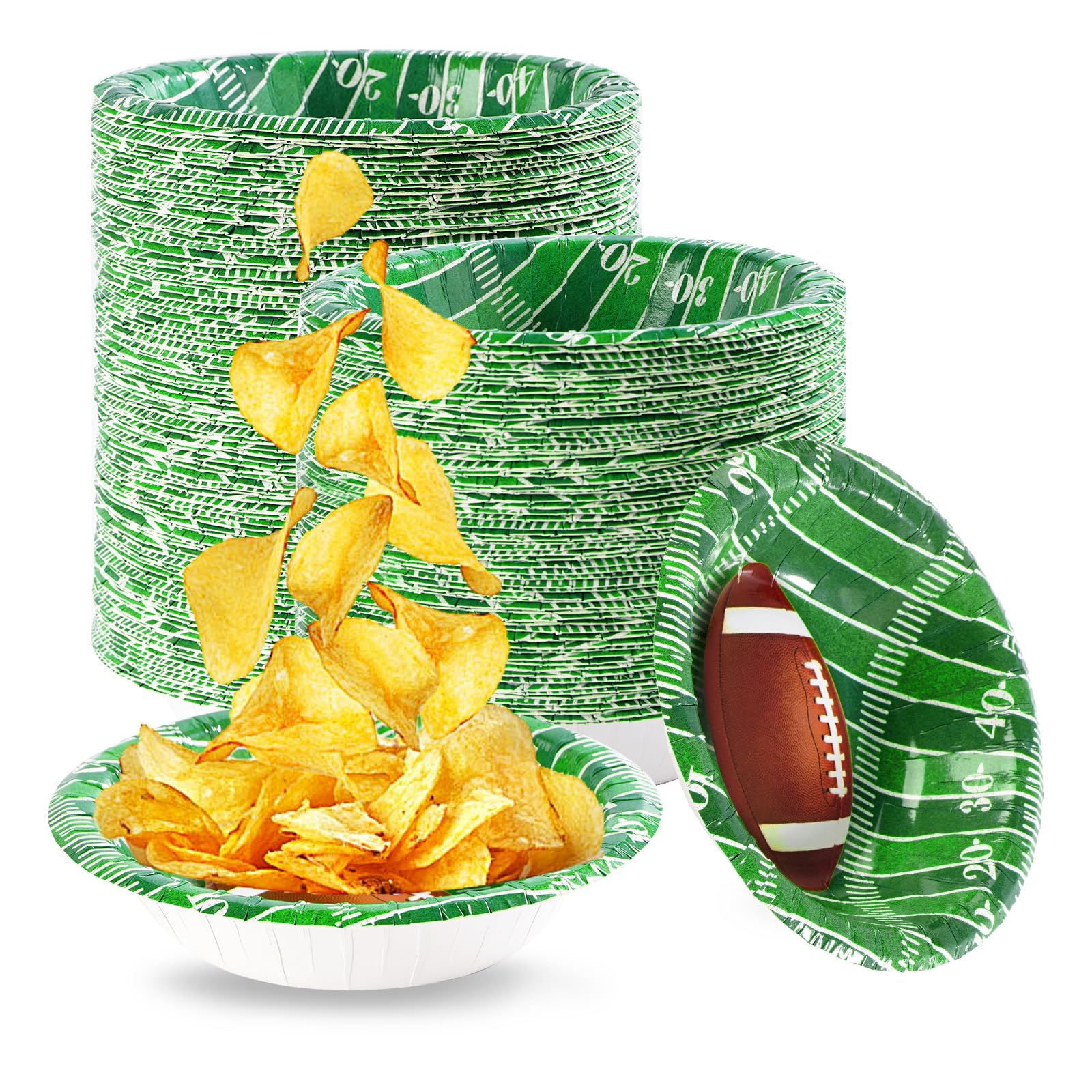 Grencian 100 Pcs 12 Oz Football Paper Bowls Football Party Supplies Heavy Duty Football Party Disposable Soup Bowls Football Dessert Bowls for Football Birthday Gameday Tailgate Party Decorations