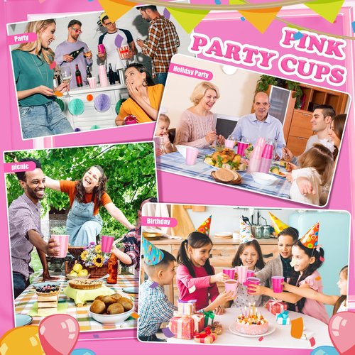 KesaPlan 100 PCS 12 OZ Plastic Cups, Party Cups Light Pink and Hot Pink Cups Disposable Drinking Cup Bulk For Bachelor Party Valentine's Galentine's Day Wedding Birthday Picnic Festive Celebrations