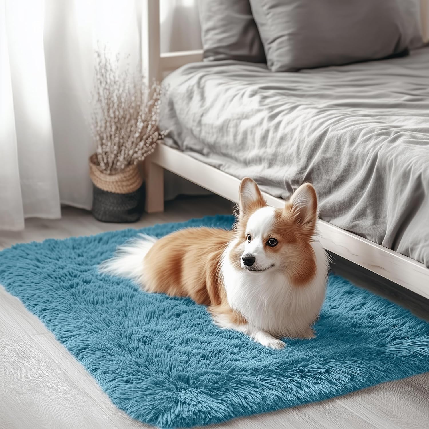 OLANLY Small Bedside Rug - Soft Fluffy Shaggy Throw Rug for Bedroom & Living Room | Slate Blue