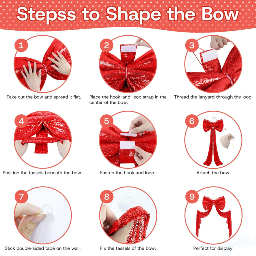 Skiennix Giant Red Sequin Bow - Oversized 75 x 23 Inch Decoration for Weddings & Parties
