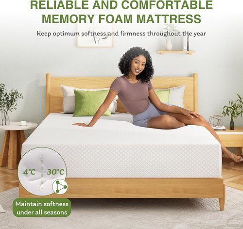 EGOHOME 6-Inch Queen Size Memory Foam Mattress - Cooling Green Tea Gel for Pressure Relief | CertiPUR-US Certified, 80''L x 60''W, White