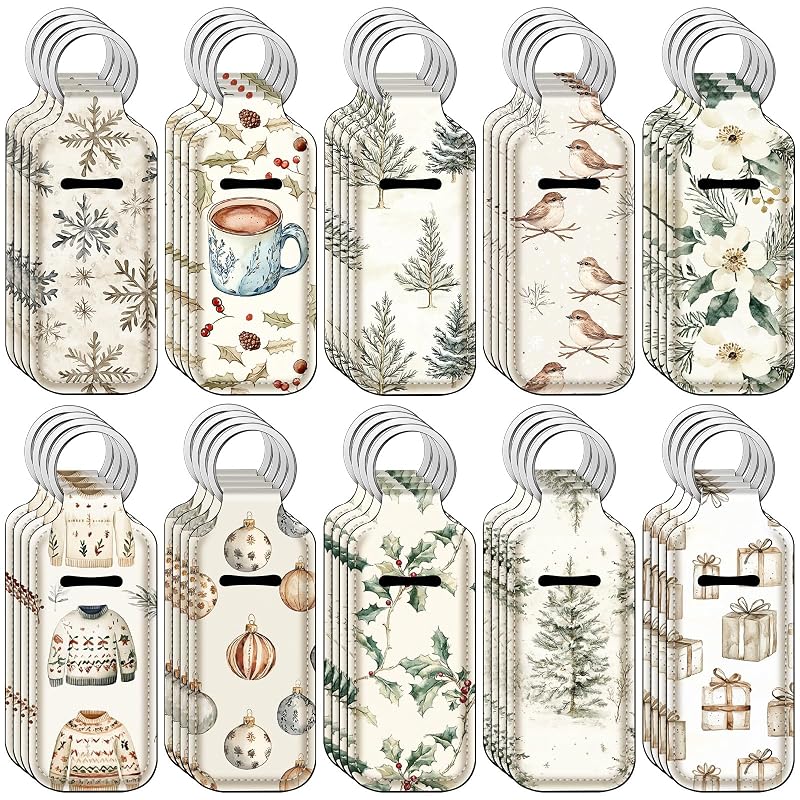 Christmas 40Pcs Lip Balm Holder Keychain Set – Lipstick Clip-On Pouches, Neoprene