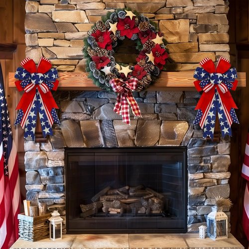 Large 4th of July Bows by [Brand Name] - Pre-Tied Patriotic Wired Ribbon Bows, 20x11 Inch, 2 Pack for Outdoor Decoration