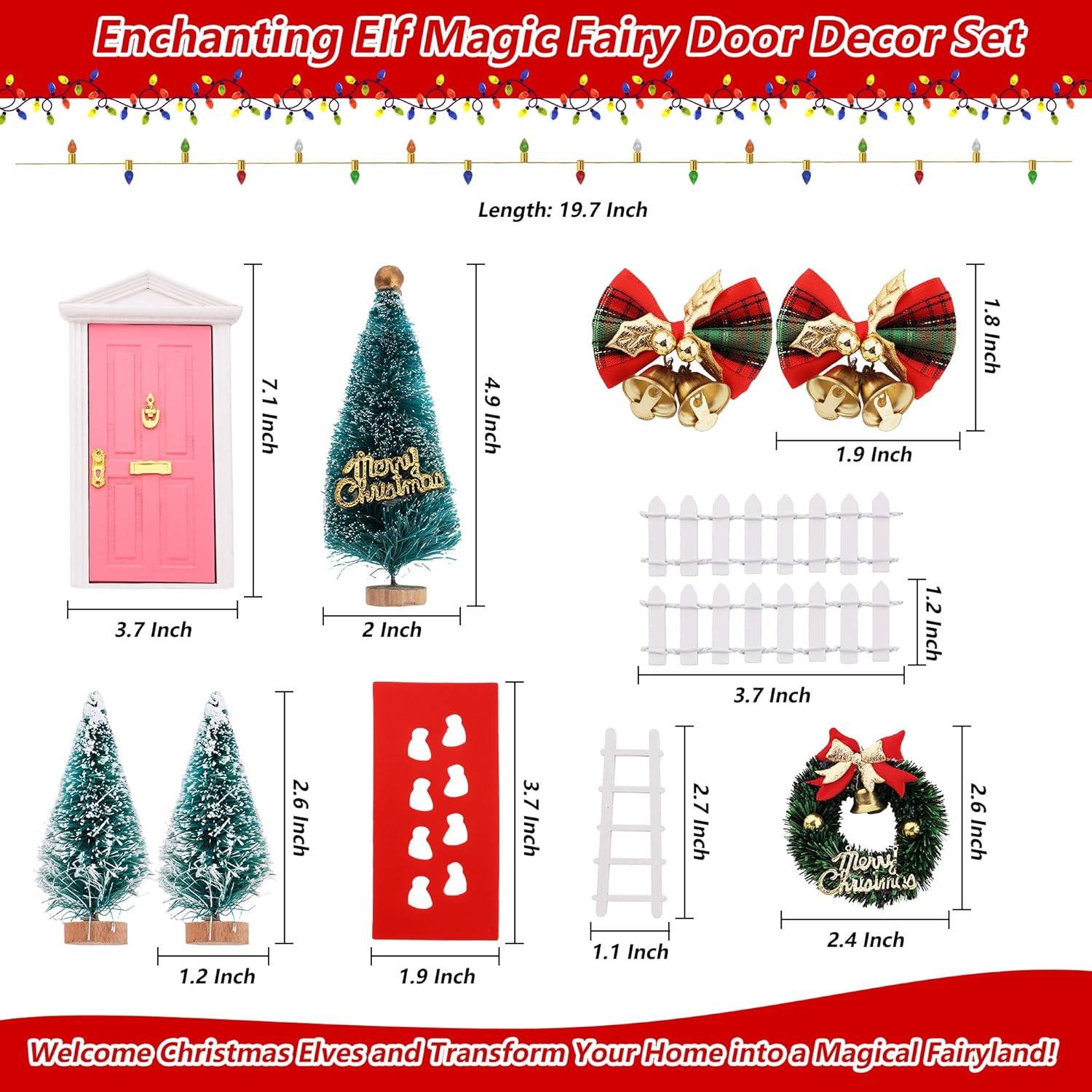 Skiennix Christmas Elf Girl Fairy Door Decor - Miniature Wooden Wall Decoration for Holiday Cheer