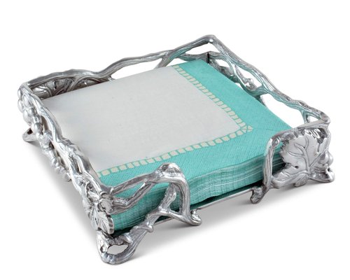 Arthur Court Grape Paper Napkin Holder Box for Kitchen Countertops, Dinner, Bar, Picnic Tables - Outdoor Use, Organization for Luncheon Sizes - Durable Metal 7.25 inch Square 2 inch Tall