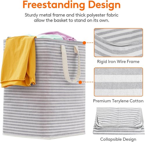 Lifewit 3-Pack Laundry Basket | 90L Collapsible Hamper with Reinforced Handles - Waterproof Grey Design