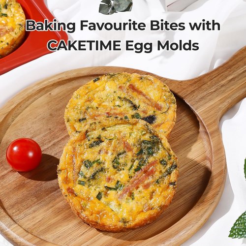 CAKETIME Non-Stick Muffin Top Pan - 4 Inch Silicone Baking Molds for English Muffins & Egg Bites | 3 Pack Red