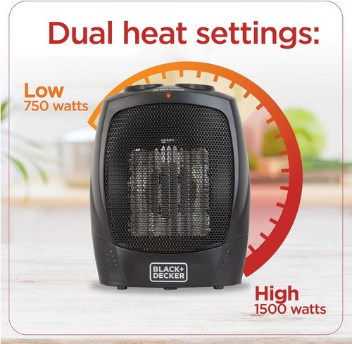 BLACK+DECKER Personal Ceramic Heater - Compact Space Heater with Adjustable Thermostat | Perfect for Office & Home Use