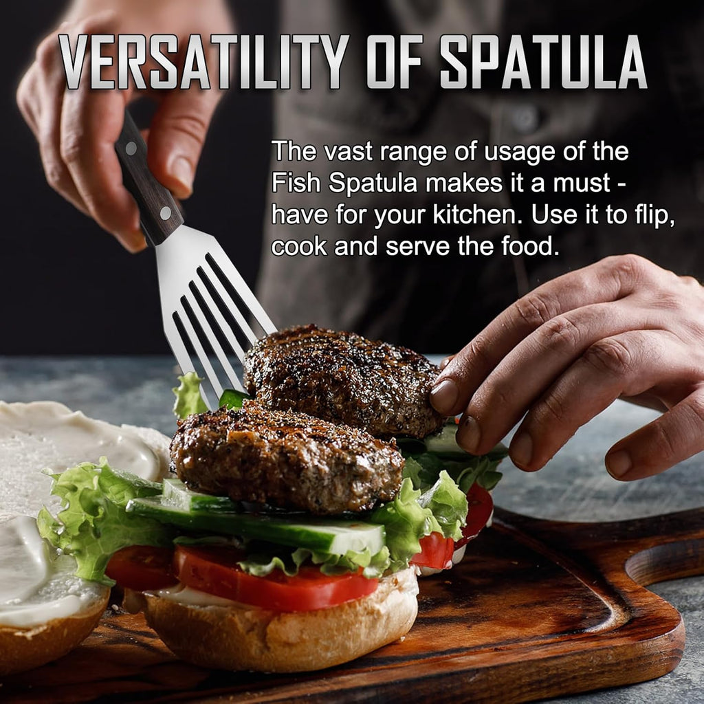 Skiennix Fish Spatula - Flexible Stainless Steel Turner for Flipping Eggs & Burgers | 2-Pack