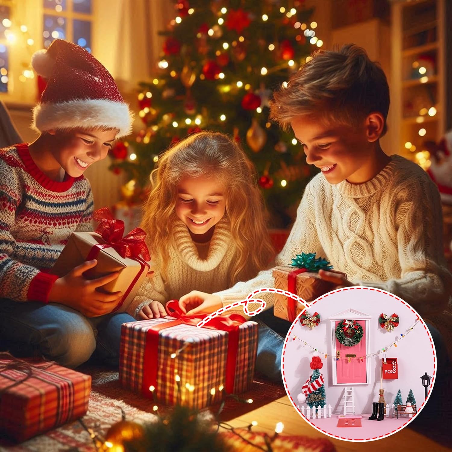 Skiennix Christmas Elf Girl Fairy Door Decor - Miniature Wooden Wall Decoration for Holiday Cheer