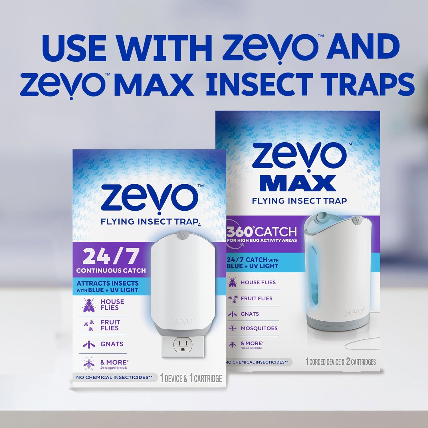 Zevo Flying Insect Trap Refill Cartridges - Compatible with Zevo & MAX Traps | Trap+Lock Technology for Gnats, House & Fruit Flies (4 Pack)