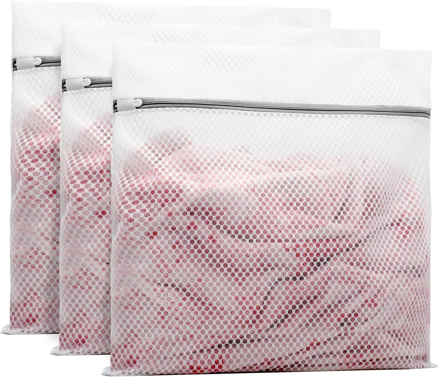 Muchfun Honeycomb Mesh Laundry Bags - 3 Durable Bags for Delicates | 24 x 24 Inches (XX-Large)