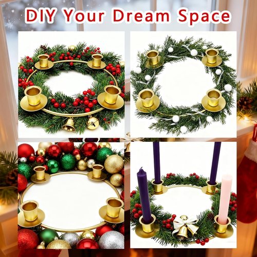 Advent Wreath Candle Holder - Gold Taper Candle Rings for Christmas | 4-Candle Design for Holiday Decor