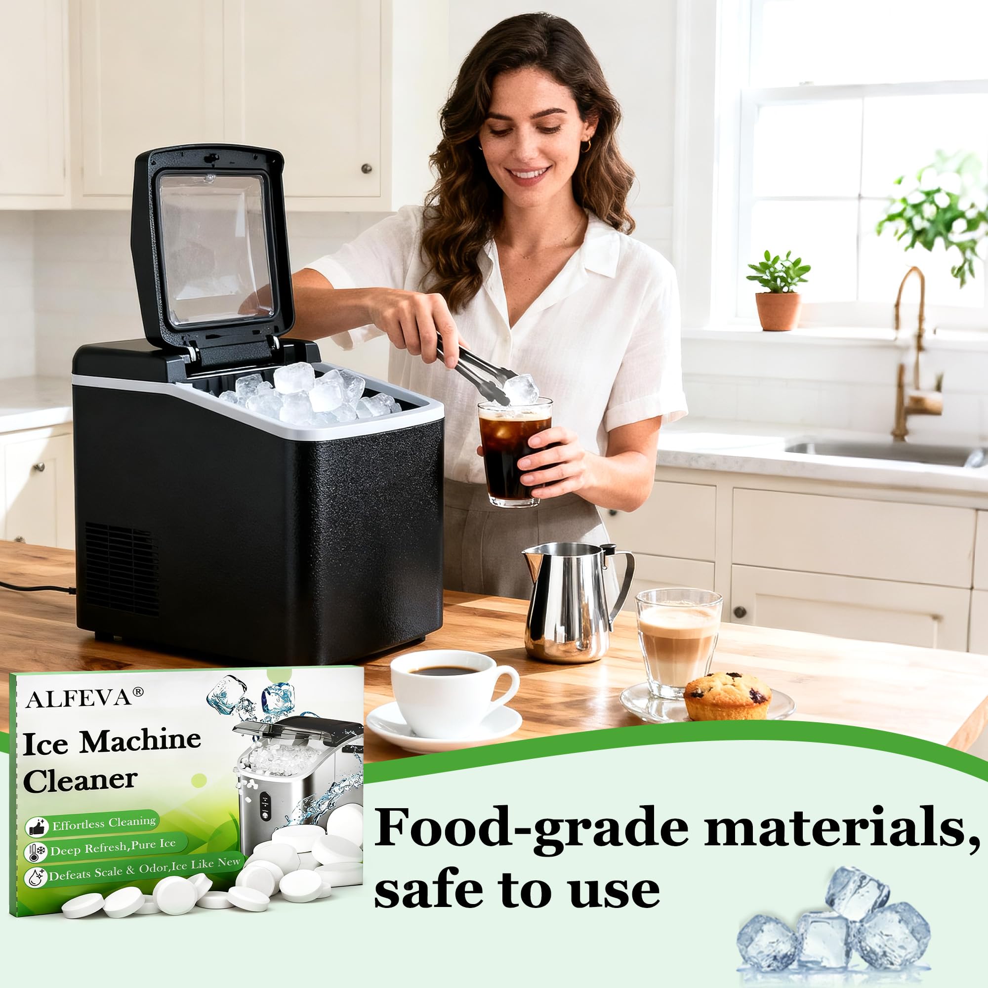 Ice Machine Cleaner and Descaler Kit- 32 Tablets with 2 Specialized cleaning brushes,ice maker cleaner Ideal for Frigidaire,Opal,GE Profile, Kitchenaid countertop units.Removes Lime Scale,Calcium.