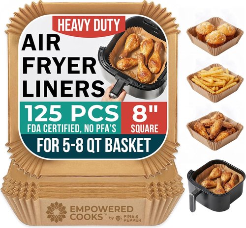 Cathy Yoder Air Fryer Paper Liners - 125 PCS 8-Inch Disposable Parchment Sheets for Easy Cleanup | Fits 5-8QT