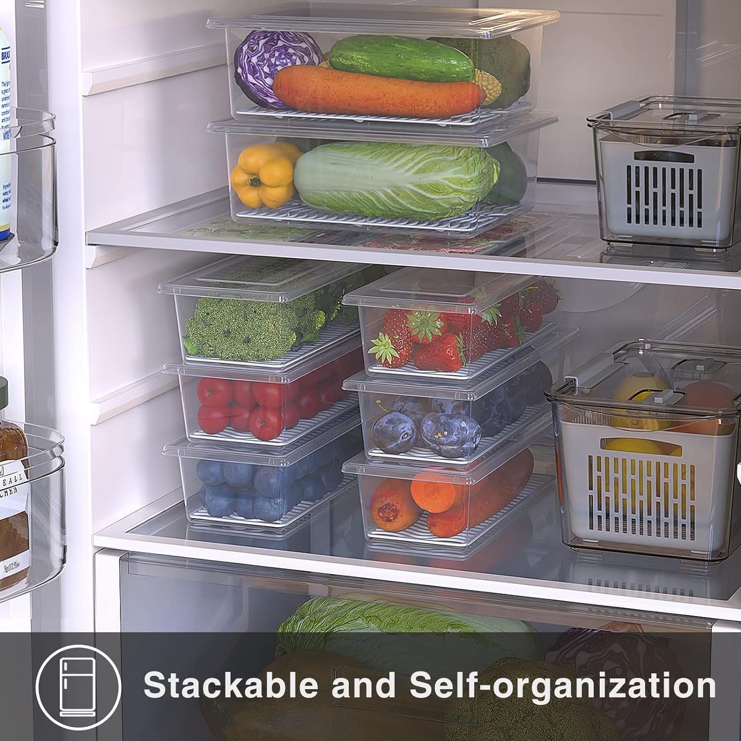 SILIVO Fruit Storage Containers - 1.5L Produce Saver with Removable Drain Tray | 3 Pack for Fresh Fruits & Vegetables