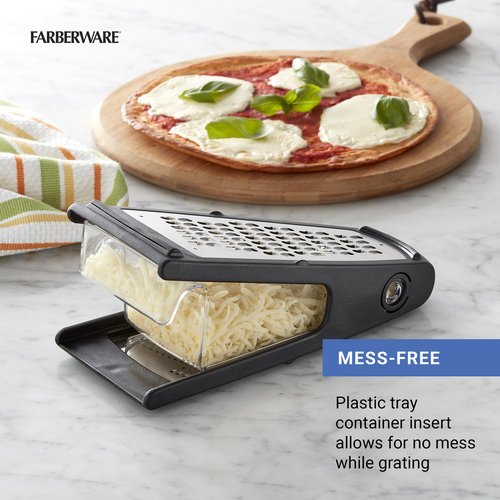 Farberware Professional Stainless Steel Grater with Container, Coarse and Fine Blades, Nonslip Base, Easy-Grip Handle, Dishwasher Safe