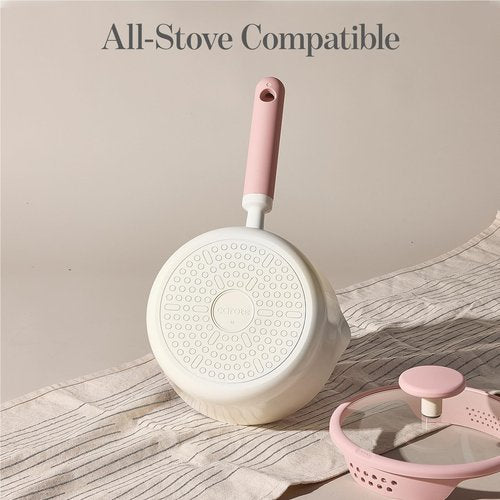 CAROTE 2.5QT & 3.0QT Sauce Pan Sets with Lid & Ladle Ceramic Nonstick Pot Set Non Toxic Saucepan with Stay-cool Handle Small Kitchen Cooking Pots, Easy to Clean, Induction Comptable, PFOA FREE