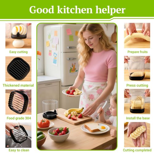 Hendiy Strawberry Slicer with Stainless Blades | Egg & Fruit Slicer Cup for Banana, Cucumber, Mushroom | ABS Detachable Kitchen Gadget - Precision Berry Cutter Tool (Black, 1-Pack)